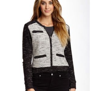 Blanc Noir black white tweed knit raglan sleeve zip up jacket size xl